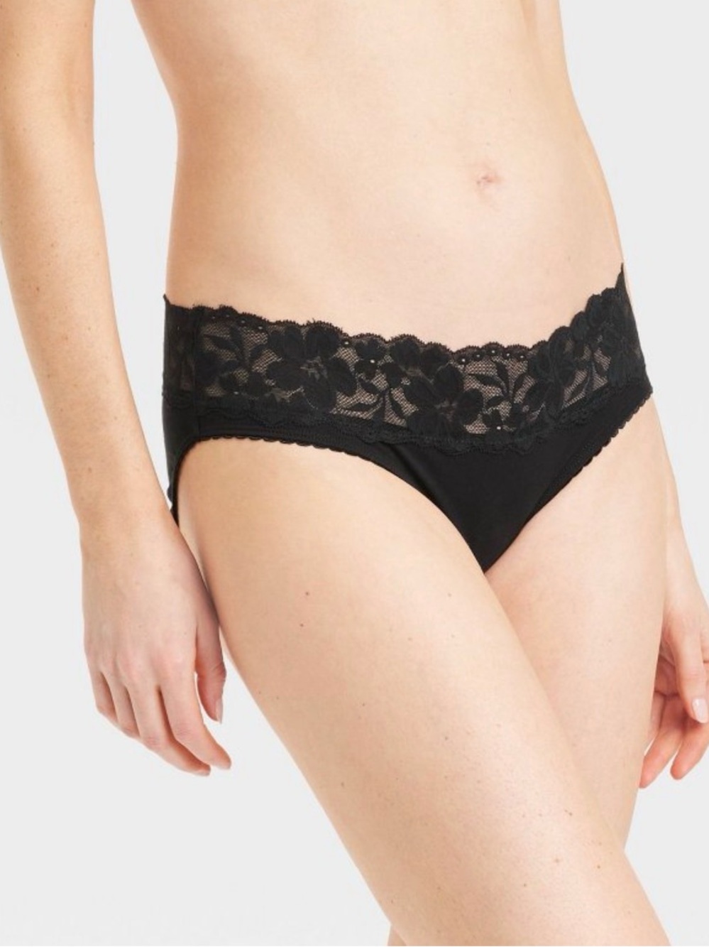 Auden Women's Cotton Blend Bikini Underwear with Lace Black Size XL